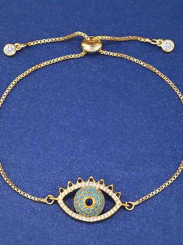 Brass Cubic Zirconia Evil Eye Minimalist Adjustable Bracelet