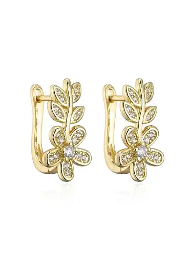 Brass Cubic Zirconia Leaf Vintage Huggie Earring