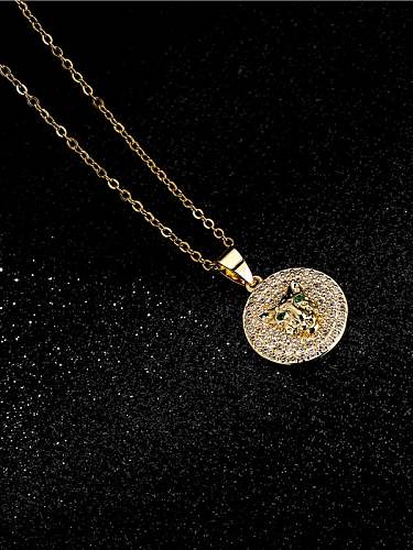 Brass Cubic Zirconia Tiger Head Vintage Round Pendant Necklace