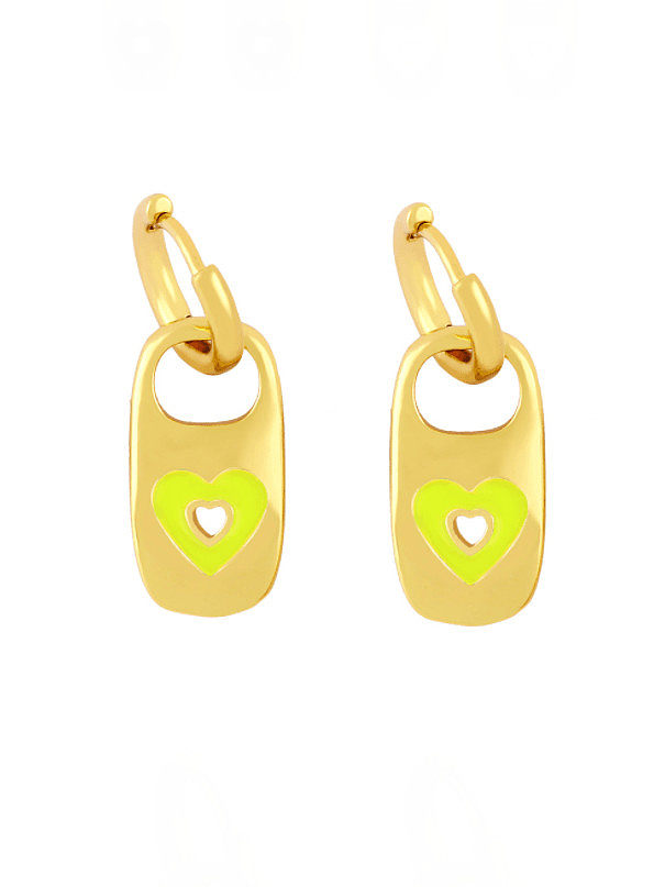 Brass Enamel Heart Hip Hop Huggie Earring