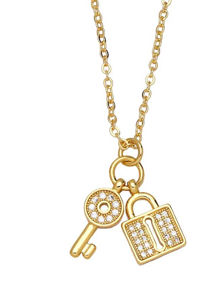 Brass Cubic Zirconia Key Vintage Necklace