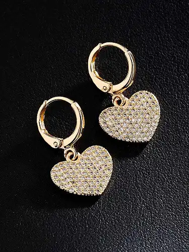 Brass Cubic Zirconia Heart Vintage Huggie Earring