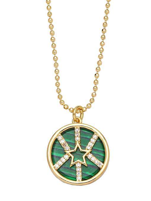Brass Cubic Zirconia Star Vintage Round Pendant Necklace