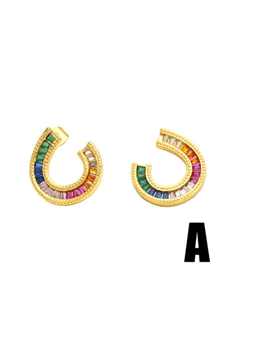 Brass Cubic Zirconia Geometric Vintage Stud Earring