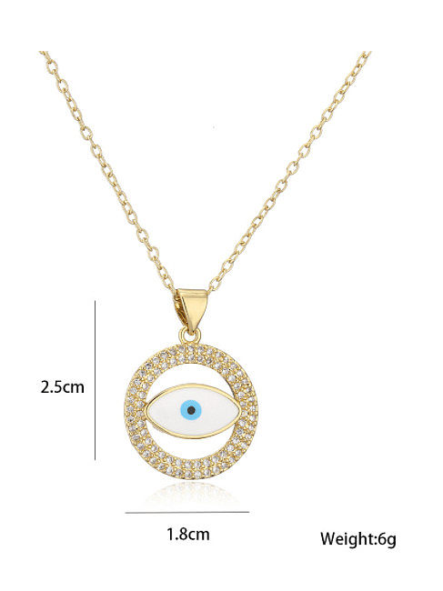 Brass Rhinestone Enamel Evil Eye Vintage Geometry Pendant Necklace