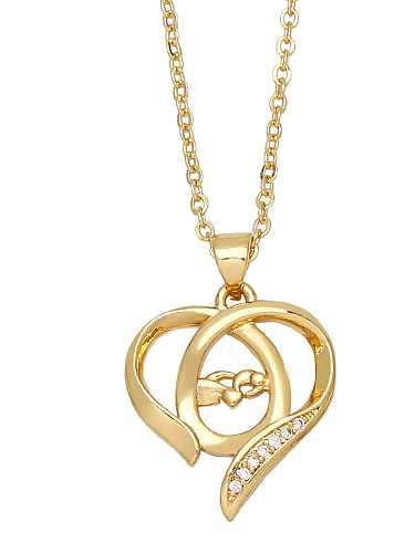 Brass Cubic Zirconia Letter Vintage Heart Pendant Necklace