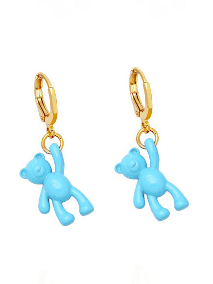 Brass Enamel Bear Cute Huggie Earring