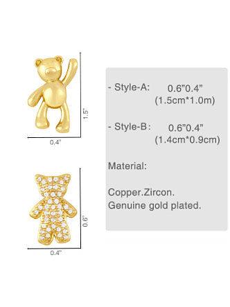 Brass Cubic Zirconia Enamel Bear Cute Huggie Earring