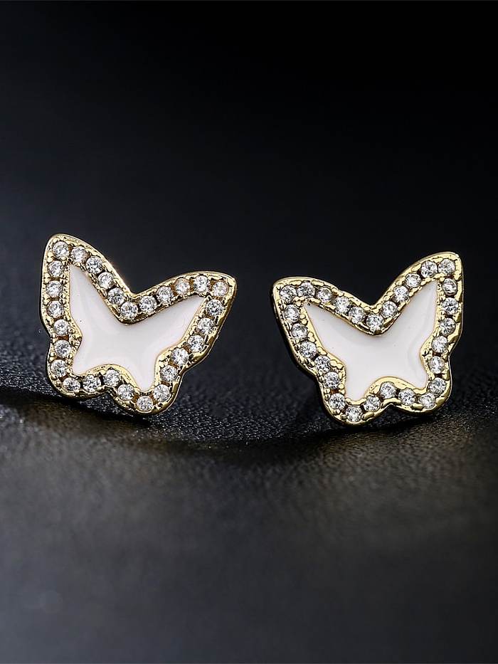 Brass Cubic Zirconia Enamel Butterfly Vintage Stud Earring