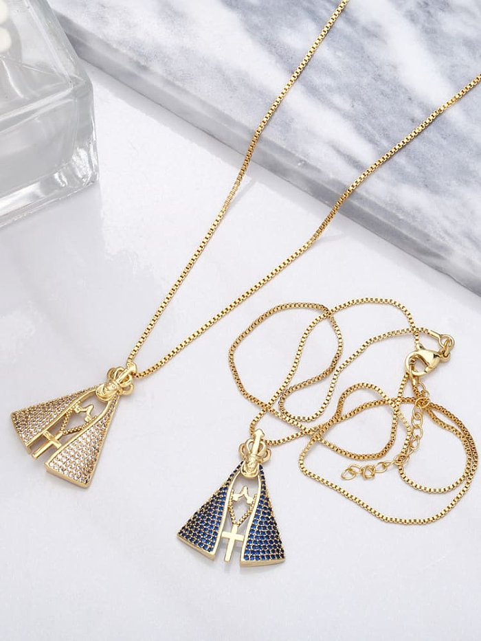 Collier Vintage Religieux en Laiton Cubic Zirconia