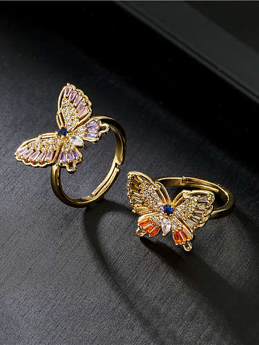 Brass Cubic Zirconia Butterfly Trend Band Ring