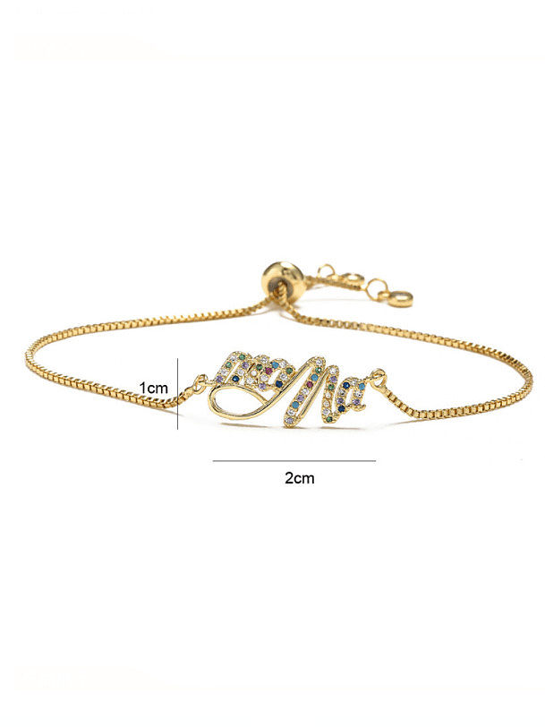 Brass Cubic Zirconia Letter Vintage Adjustable Bracelet