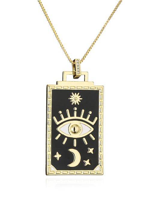 Collier pendentif géométrique vintage en laiton et oxyde de zirconium émail mauvais œil