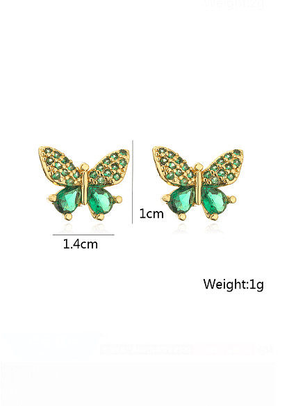 Brass Cubic Zirconia Butterfly Cute Stud Earring