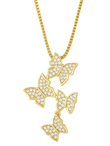 Halskette aus Messing mit Zirkonia-Schmetterling und minimalistischem Herzanhänger