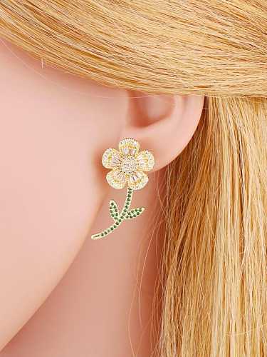 Brass Cubic Zirconia Flower Cute Stud Earring