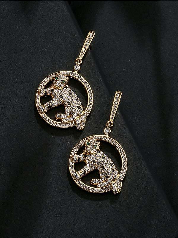 Boucles d'oreilles pendantes vintage léopard en laiton et zircon cubique