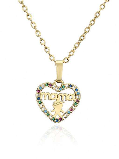 Brass Cubic Zirconia Letter Minimalist Heart Pendant Necklace