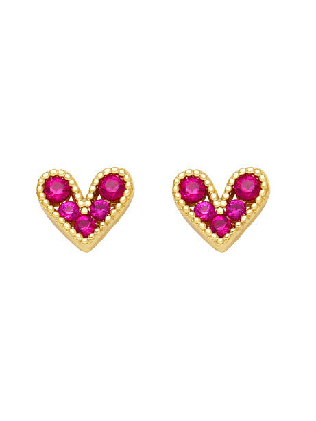 Brass Cubic Zirconia Heart Cute Stud Earring