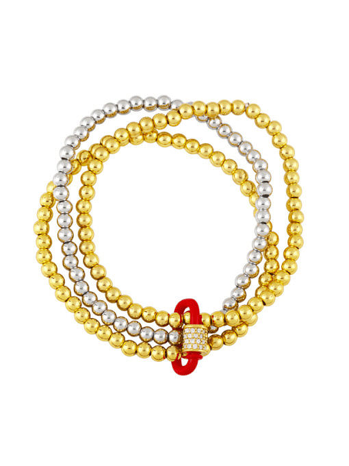 Brass Bead Enamel Geometric Vintage Beaded Bracelet
