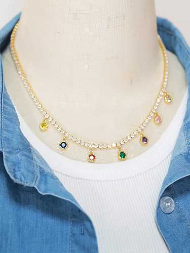Brass Cubic Zirconia Round Vintage Necklace