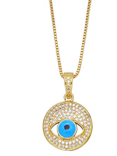 Brass Cubic Zirconia Evil Eye Vintage Round Pendant Necklace