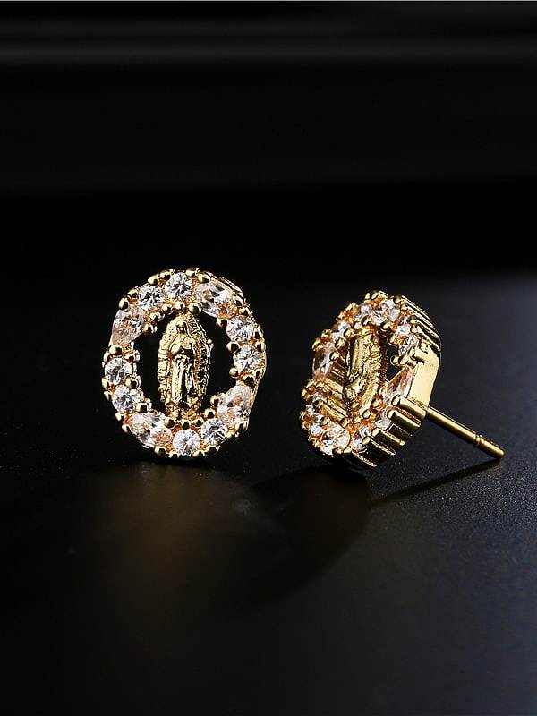 Boucles d'Oreilles Vintage Cubique Zircon Géométrique en Laiton