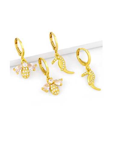 Brass Cubic Zirconia Bee Vintage Huggie Earring
