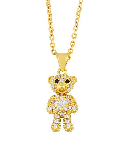 Brass Cubic Zirconia Cute Bear Pendant Necklace