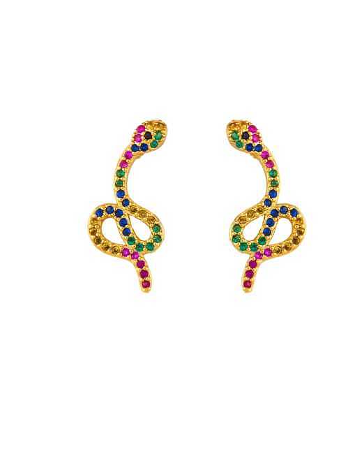Brass Cubic Zirconia Snake Vintage Stud Earring