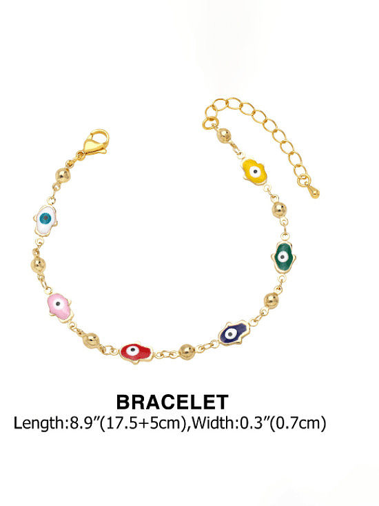 Brass Enamel Minimalist Evil Eye Bracelet and Necklace Set