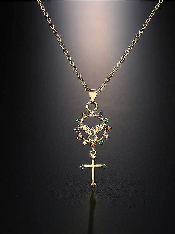 Collier avec pendentif croix vintage en laiton et zircon cubique