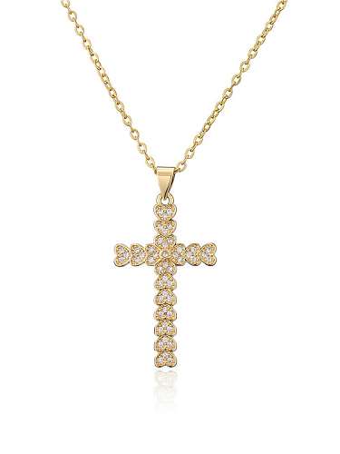 Collier pendentif croix vintage en laiton et zircon cubique
