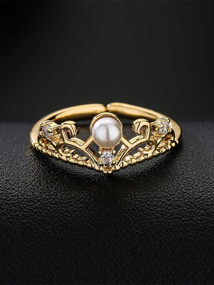 Brass Cubic Zirconia Crown Vintage Band Ring