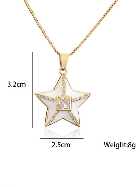 Brass Rhinestone Enamel Star Ethnic Five-pointed star Pedant Necklace