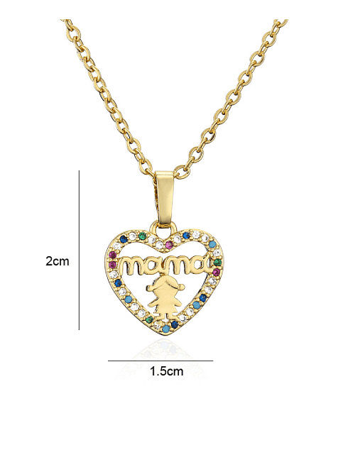Brass Cubic Zirconia Letter Minimalist Heart Pendant Necklace