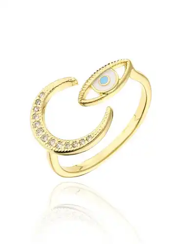 Brass Enamel Cubic Zirconia Evil Eye Moon Vintage Band Ring