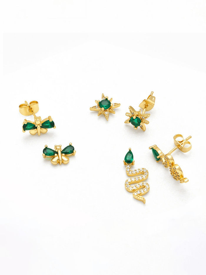 Brass Cubic Zirconia Butterfly Vintage Stud Earring