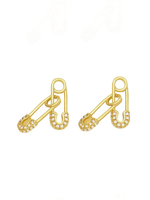 Brass Cubic Zirconia Geometric Pin Cute Huggie Earring