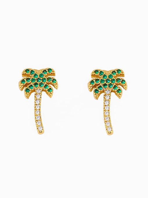 Brass Cubic Zirconia Heart Vintage Stud Earring