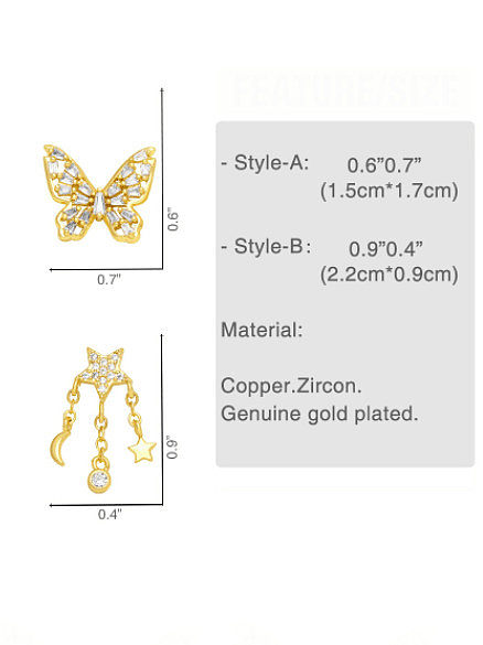 Brass Cubic Zirconia Butterfly Tassel Cute Stud Earring