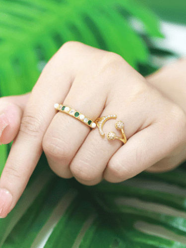 Brass Cubic Zirconia Geometric Minimalist Band Ring