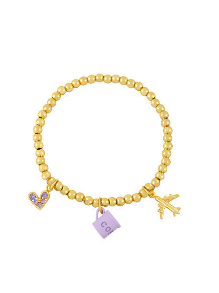 Brass Rhinestone Heart Vintage Beaded Bracelet