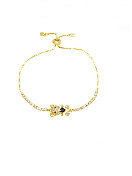 Brass Glass Stone Bear Heart Cute Adjustable Bracelet