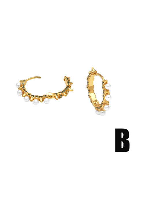 Brass Imitation Pearl Geometric Vintage Hoop Earring