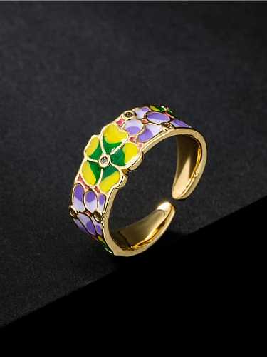 Brass Enamel Flower Minimalist Band Ring