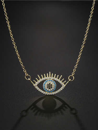 Brass Cubic Zirconia Enamel Vintage Evil Eye Pendant Necklace