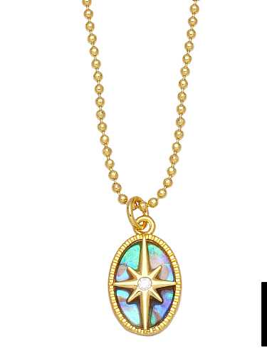 Brass Cubic Zirconia Star Vintage Geometric Pendant Necklace