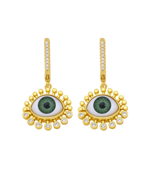 Brass Rhinestone Enamel Evil Eye Vintage Drop Earring