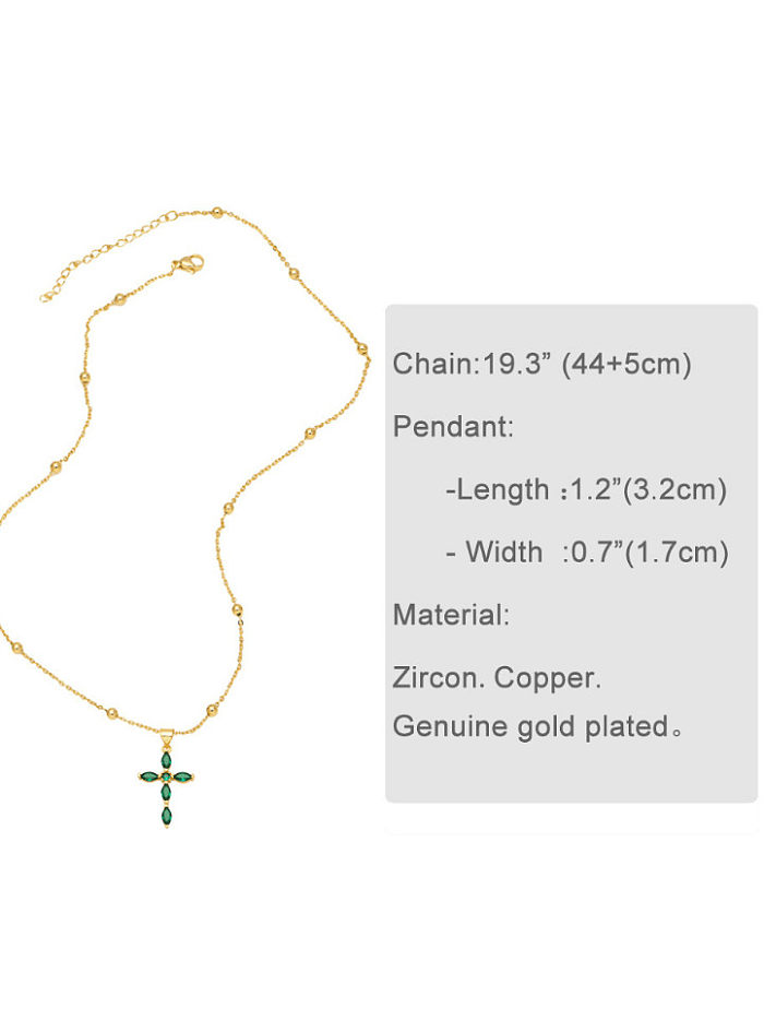 Brass Cubic Zirconia Moon Vintage Cross Heart Pendant Necklace